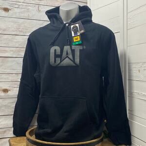 CAT Caterpillar Heavy Machinery Logo Hoodie Sweatshirt Black Silver Pullover XL